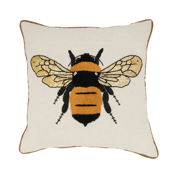 Embroidered Bumble Bee Pillow Cover