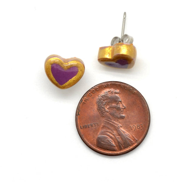 Ceramic Gold Edge Heart Studs