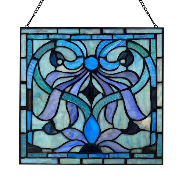 12"H Ilsa Blue, Purple & Green  Stained Glass Window Panel