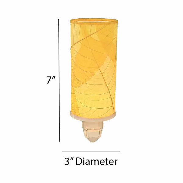 Cylinder Nightlight Yellow, Shade Made of Cocoa Leaves