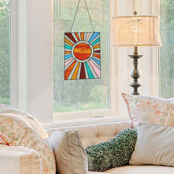 14.5"H Lila Multicolor Sunburst Stained Glass Window Panel