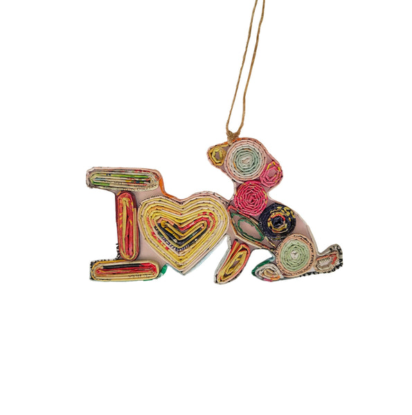 I Love Dog Ornament - Recycled Paper