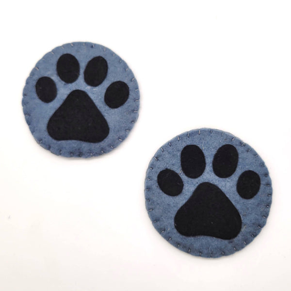 Grey and Black Pawprint Felted Wool Drink Coaster