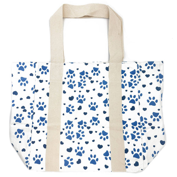Handcrafted Canvas Tote Bag - Blue Paw Print