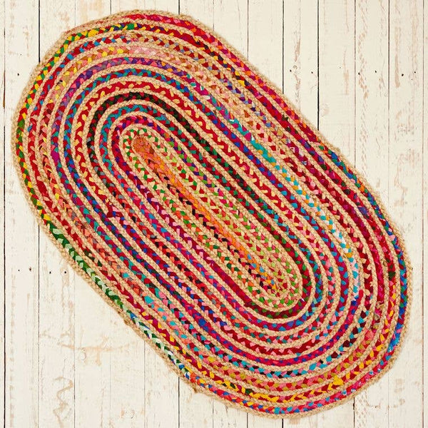 Multi-coloured Jute And Cotton Oval Rag Rug