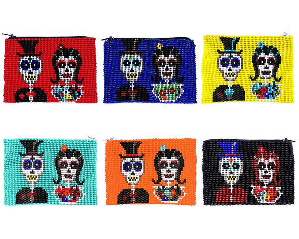 Beaded Day of the Dead Seed Bead Coin Purse Pouch