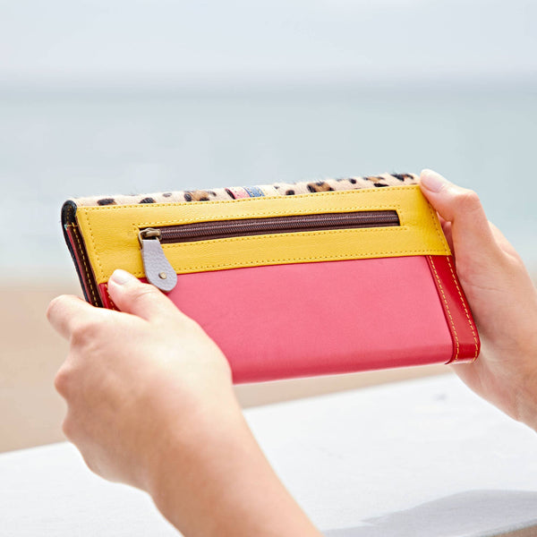 Recycled Multicoloured Leather Clutch Purse - Handmade