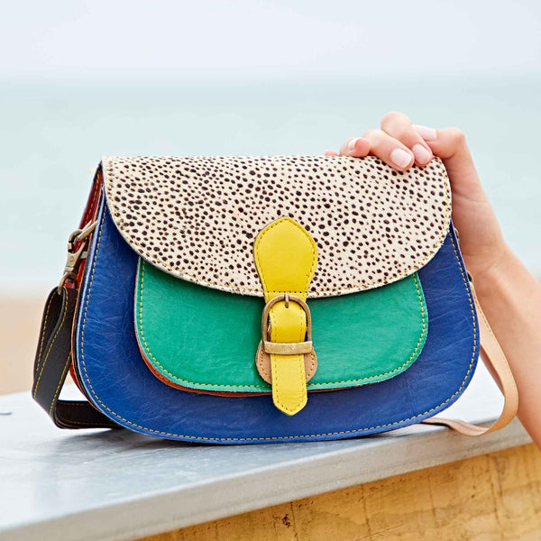 Recycled Leather Multicoloured Crossbody Bag - Handmade