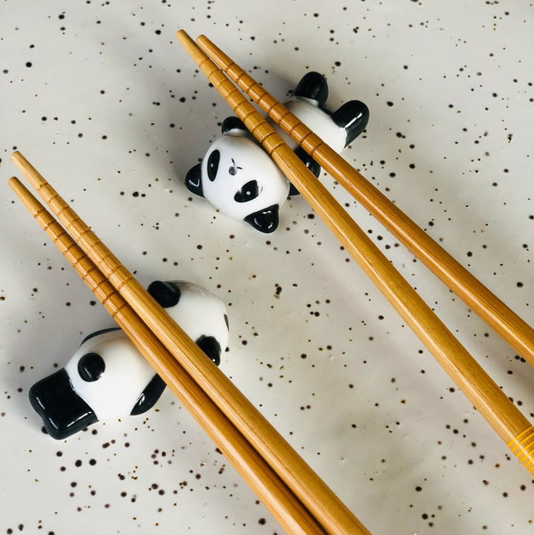 2x Ceramic Porcelain Panda Chopstick Rests