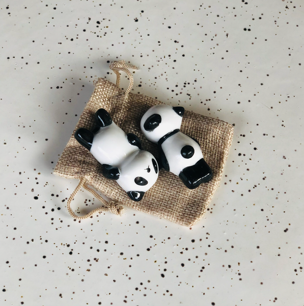 2x Ceramic Porcelain Panda Chopstick Rests