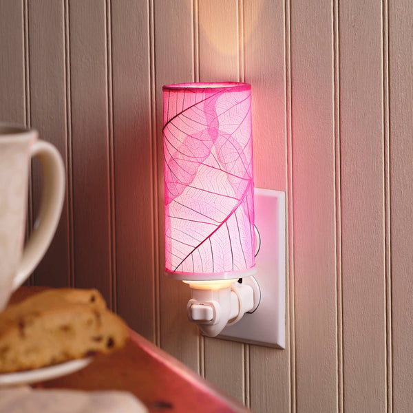 Cylinder Nightlight Pink, Shade Made of Cocoa Leaves