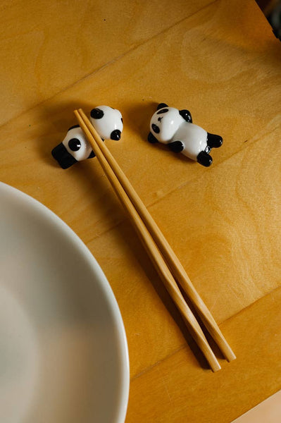 2x Ceramic Porcelain Panda Chopstick Rests