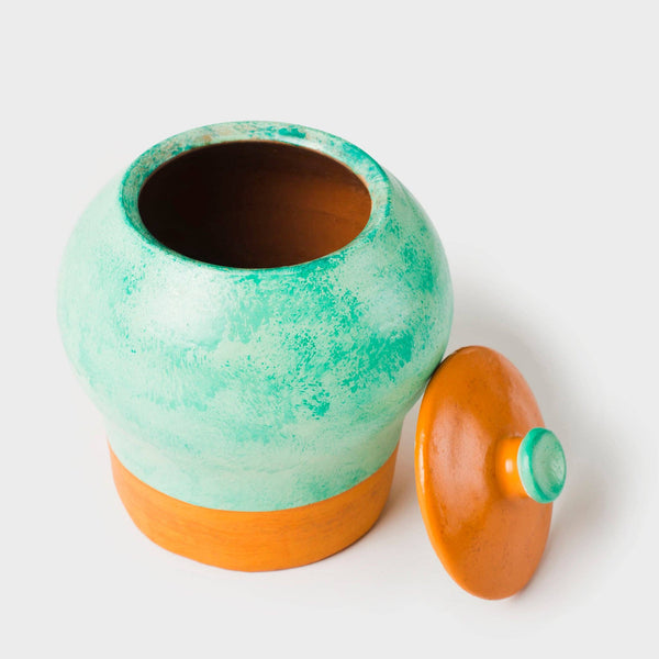 Washed Verdigris Lidded Container