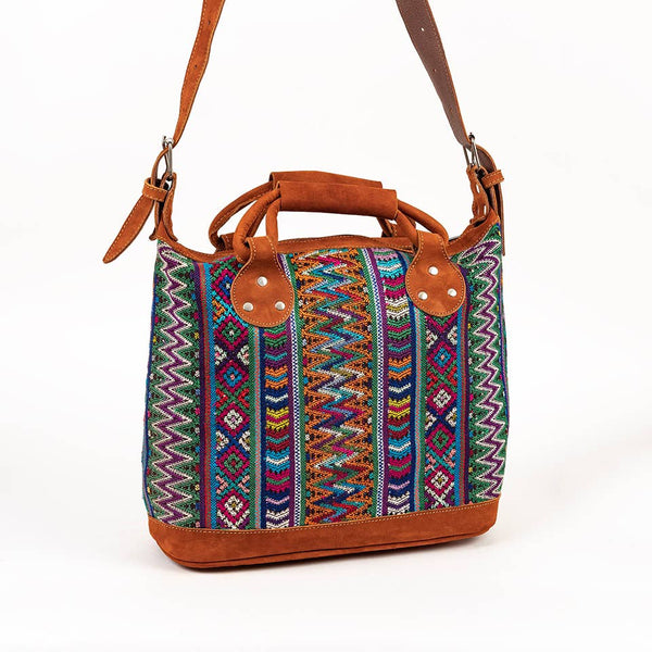 Leather and Geometric Huipile Daybag