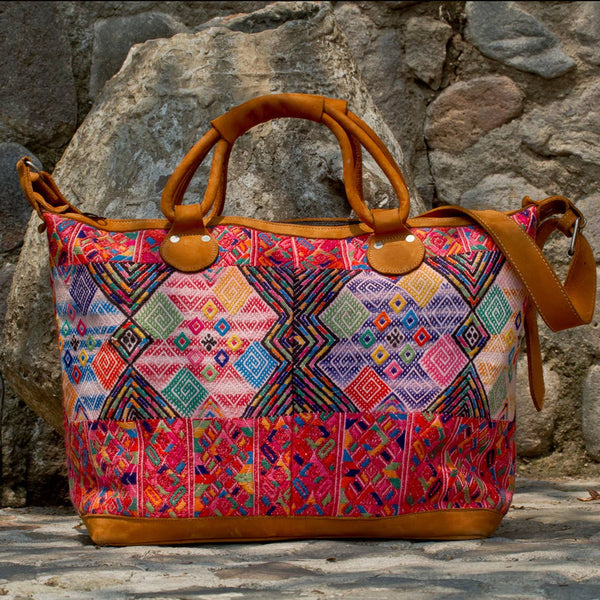 Leather and Geometric Huipile Daybag