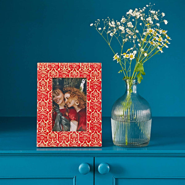 Red Floral Mango Wood Photo Frame
