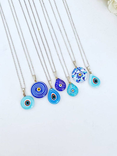 Blue Evil Eye Necklace, Handmade Murano Glass Bead