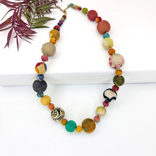 Aasha Spaced Large Beaded Kantha Handcrafted  Necklace