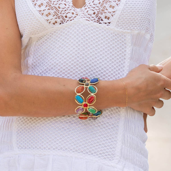 Small Aasha Bracelet - Oval Bead Flower Cuff