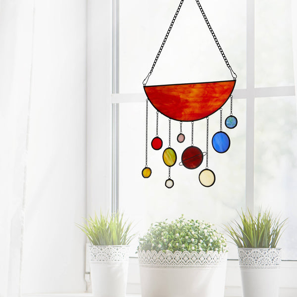 12"H Solar System Tiffany-Style Stained Glass Window Panel