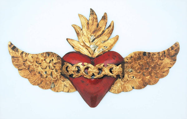 Mexican Tin Heart with Wings Wall Accent