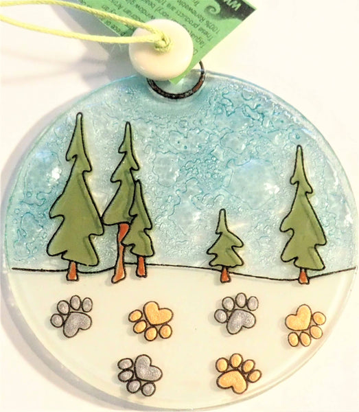 Snow Trees Paws Ornament