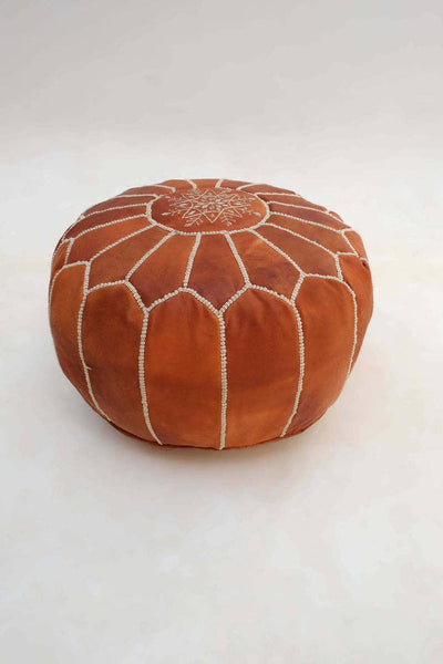 Leather Embroidered  Pouf