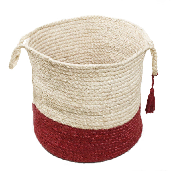 Two-Tone Jute Storage Basket with Handles - Large
