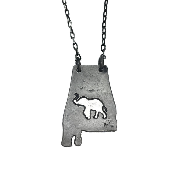 Home State Jewelry - Pewter Necklace - Alabama with Elephant