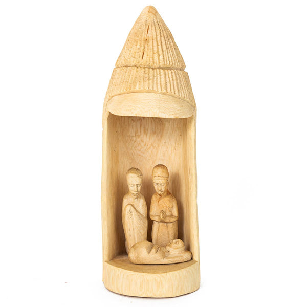 Hand Carved Nativity Hut - blond