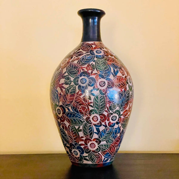 Earth-toned Floral Gourd Vase