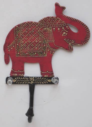 Metal Painted Hook Elephant Red