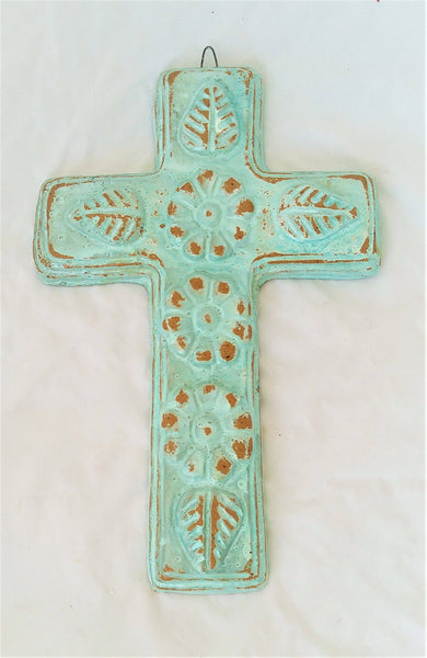 Large Clay Cross With Flowers