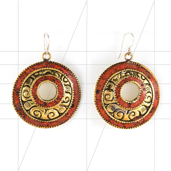 Brass Burnt Orange Tibetan Earrings