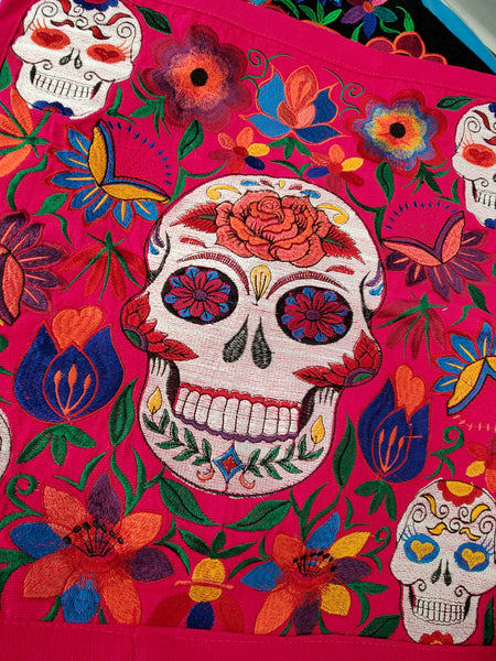 Embroidered Sugar Skull Pillow Cover