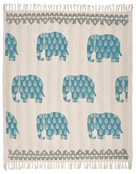 Abrina Graphic Print Cotton Throw Blanket, Blue/Cream