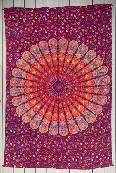 Lotus Mandala Tapestry- Burgundy