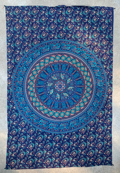 Elephant Mandala Tapestry -Blue Elephants