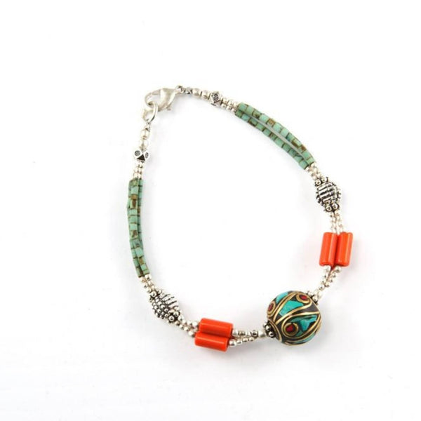 Turquoise and 3 Bead Tibetan Bracelet