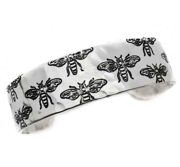 Bees Silver Engraved Cuff Bracelet