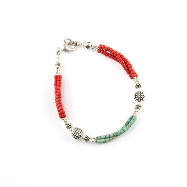 Coral and Turquoise Tibetan Bracelet