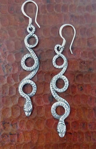 White Metal & Brass Snake Earring