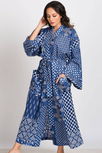 Long Kimono Robes- Blue batik