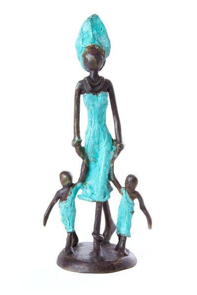 Bronze Mother and Children Walking Sculpture