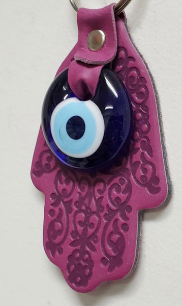 Hamsa Leather Keychain w/ Lucky eye