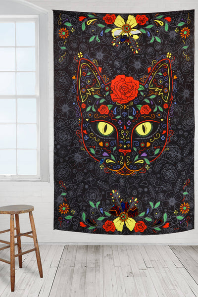 Sugar Skull Kitty Tapestry