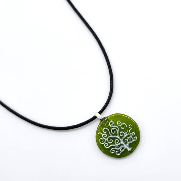 Green Fused Glass Tree of Life Pendant