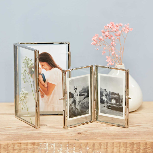 Recycled Metal Glass Double Photo Frame- 3 X 4.5