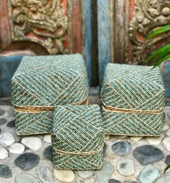 Seafoam Green Beaded Offering Boxes