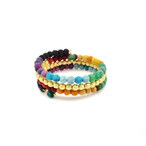 Aasha Rainbow and Brass Coil Beaded Bracelet